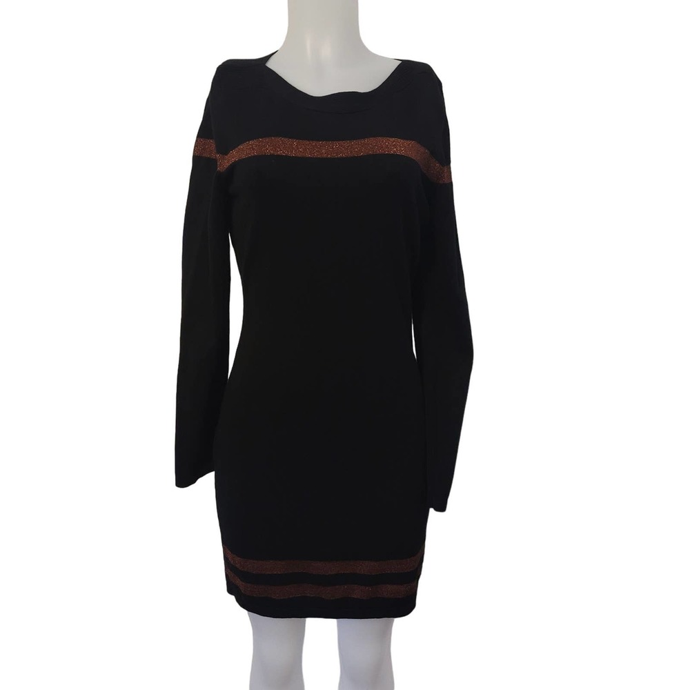 Venus Black Copper Sparkle Sweater Holiday Festive Cruise Women's Dress L